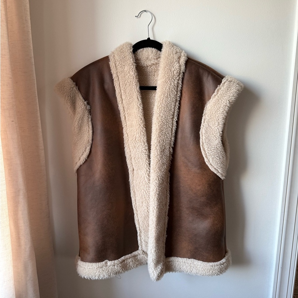 Brown and Cream Shearling Vest